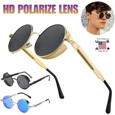 Retro Round HD Polarized Sunglasses Men Women Vintage Gothic Steampunk Glasses