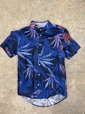 Tommy Hilfiger Shirt Men SMALL blue Linen Short Sleeve Button Up collared Size S