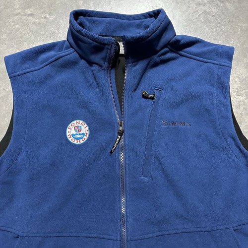 Simms Fishing Vest Gore-Windstopper Fleece Full Zip Pocket Logo Blue Mens 2XL - Picture 2 of 6