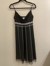 LOFT Ann Taylor Size 0 XS Black Silver Beading/Stitching Spaghetti Strap Dress