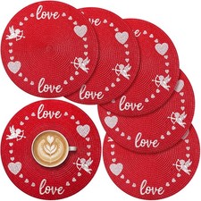 Valentines Day Placemats Set of 6 Table Decorations Valentine Love Heart Embr...