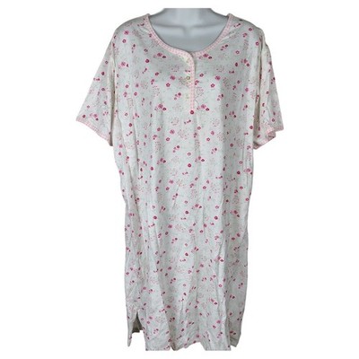 Simply Basic Floral Nightgown Pink Henley Cotton grandma vintage vottagecore