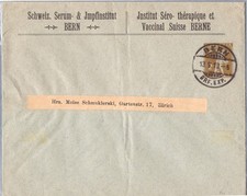 Switzerland letter 1910. Institut Sero-therapitique et Vaccinal Suisse BERNE sch