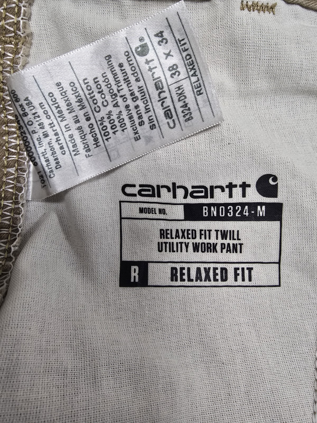 Carhartt BND324-M Relaxed Fit Utility Work Pants Mens 38x34 Khaki Twill thumbnail 4
