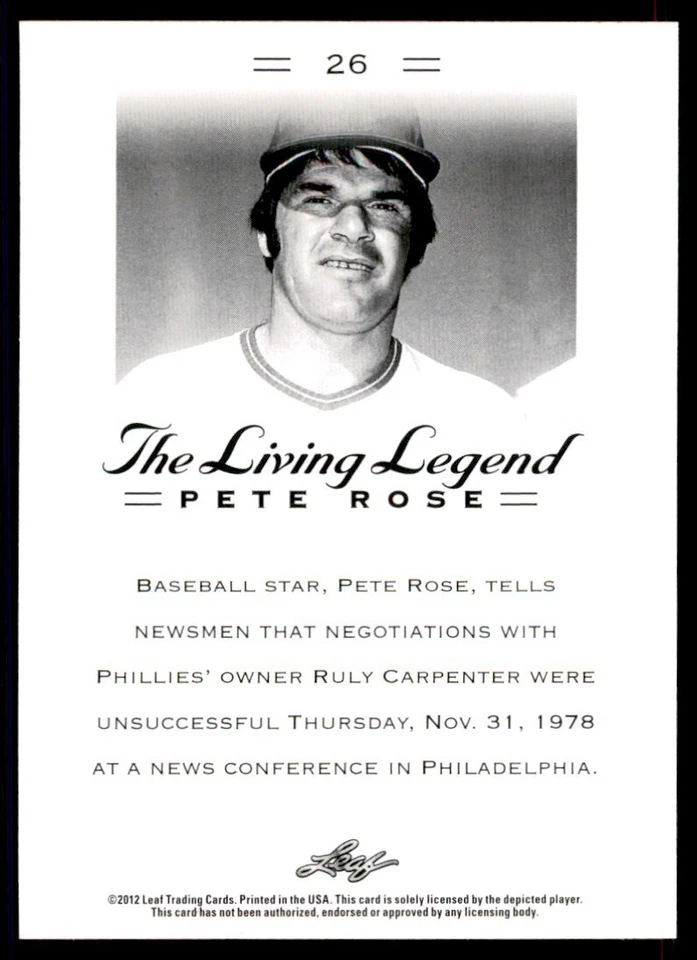 2012 Leaf Living Legends Pete Rose Baseball Cards #26 - Image 2 of 2