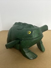 Handmade Wooden Green frog guiro Percussion Instrument 5  L With Stick