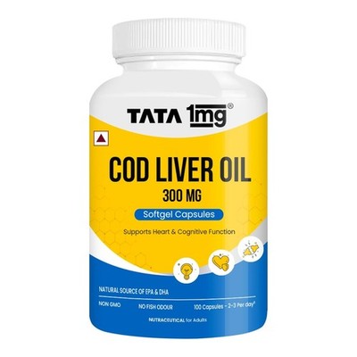 Tata 1mg Lebertran Kapsel mit Omega 3 (EPA & DHA) Vitamin A&D 100er Pack
