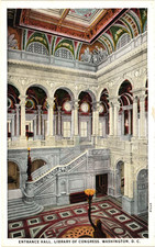 WASHINGTON DC Library of Congress Entrance Hall Vintage Postcard