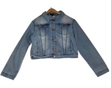 DKNY Womens Denim Jacket Light Wash Cropped Button Front Size XL