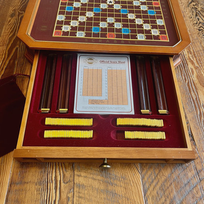 Scrabble Franklin Mint 1990 Collector's Edition 24K Gold Plated Tiles Wood EUC