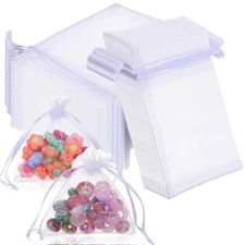 500 Pcs White Organza Bags, 3 x 4 Inch Small Drawstring Mesh Bags Premium She...