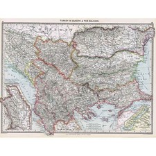 Antique Map 1906 - Turkey in Europe and The Balkans - Harmsworth Atlas