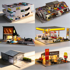 1/64 Diorama Diecast Garage Model LED Lighting Parking Lot Display Case Model US