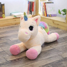32" Giant Beige Unicorn Plush Toy   Soft Stuffed Animal Pillow for Kids Gift