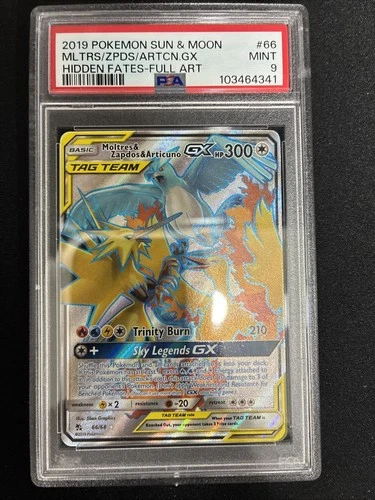 2019 POKEMON SUN & MOON #66 FULL ART/MOLTRES & ZAPDOS & ARTICUNO GX PSA 9