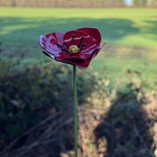 Handmade Metal Flower Mini Plant Stakes - Poppy. Poppy Plant Pot Sticks. Outdoor