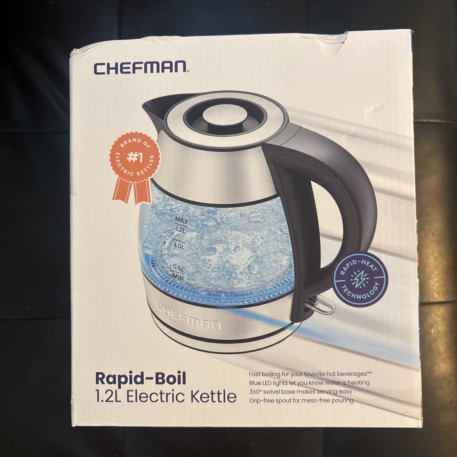 Chefman Rapid Boil 1.2L Electric Tea Kettle with Removable Lid - Stainless Steel