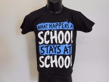 NEW Funny Graphic Tee "WHAT HAPPENS AT SCHOOL" YOUTH Sizes S-L Shirt