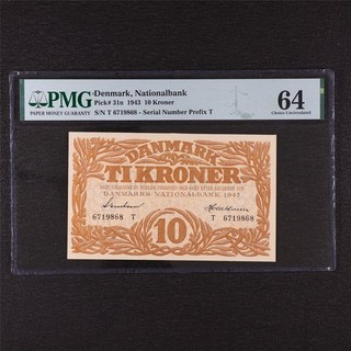 1943 Denmark Nationalbank 10 Kroner Pick#31n PMG 64 Choice UNC