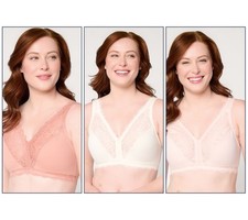 Breezies Soft Support Lace Wirefree Unlined Bra Set of 3 Tonal 2X New