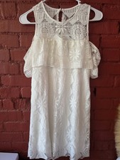 Trixxi Size 3 Ivory Lace Dress Boho Crochet Cold Shoulder Ruffle Mini Festival