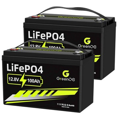 GreenOE 2 Pack 12V 100Ah LiFePO4 Battery Group 31 With Built-in 100A BMS For RV