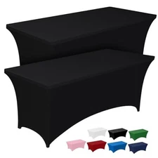  Spandex Tablecloth 6ft - 2 Pack, Fitted and Tight Cloth for 6 Ft - 2 Pcs Black