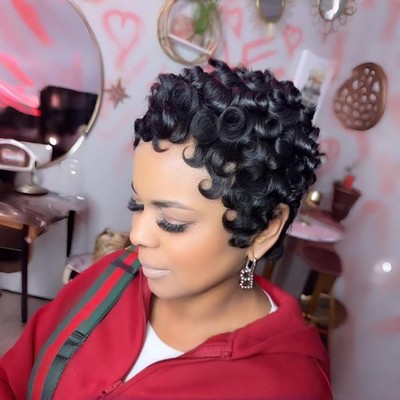 Black Women Human Hair Glueless Brazilian Curly Pixie Cut Wig for Women Human