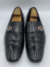 Gucci Dress Shoes 181827 Men's Size 10 1/2 Black Leather Horsebit Loafers Italy