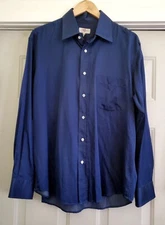 Rare Vintage 90's Avon Celli Italy Blue Silk-Cotton Long Sleeve Shirt 16.5 / 42