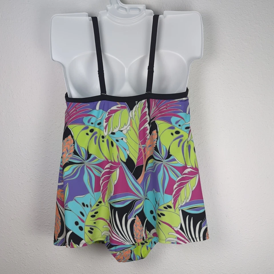 Lane Bryant Women's Swimsuit Dress 20 Green Tropical Floral Adjustable - Image 2 of 4