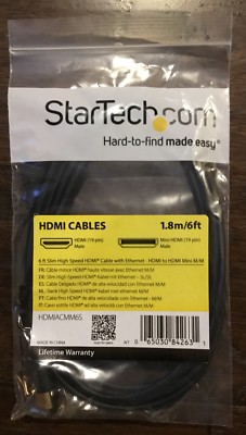 New StarTech HDMIACMM6S 6ft Slim High Speed HDMI Cable with Ethernet