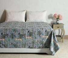 Handmade Kantha Quilt Jungle Prints Cotton Hippie Bohemian Picnic Throw BedCover