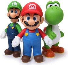 Super Mario Bros Luigi Yoshi & Mario 4.5" Action Figures Birthday Gift Toys Set