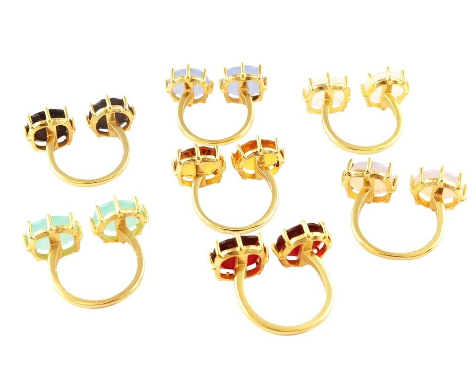 Red Sunstone Double Stone Open Ring Gold Plated Prong Set Open Adjustable Ring - Image 4 of 4