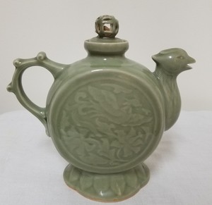 Antique Vintage 20th Century Republic Chinese Celadon Molded Teapot Phoenix