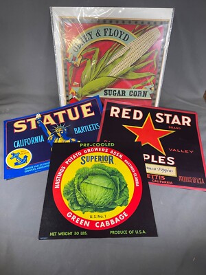 *Original* Label lot of 4 OLNEY & FLOYD / Red Star / Statue / Hastings 4147
