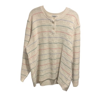 Vintage Northern Reflections Womens Striped Cotton Henley Sweater L Cottagecore