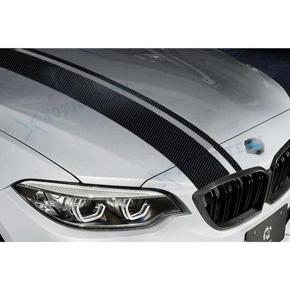 斜纹编织碳赛车风格汽车前罩条纹乙烯基装饰贴纸 — 第 3/4 张图片