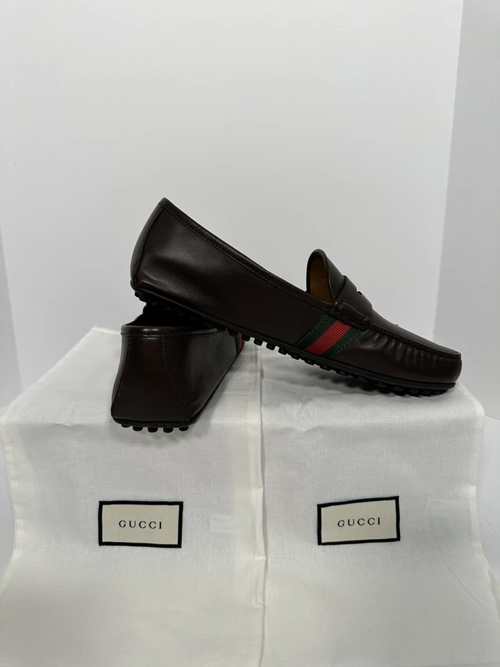 Mocassins Gucci Couro Nappa Borracha Superior Dentro EUA Tamanho 10 - Imagem 4 de 4