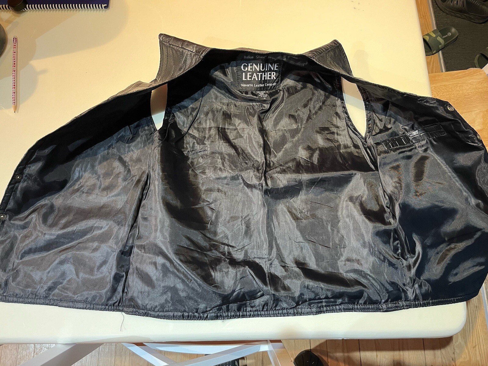 Black Button Down Leather Vest By Genuine Leather… - image 7