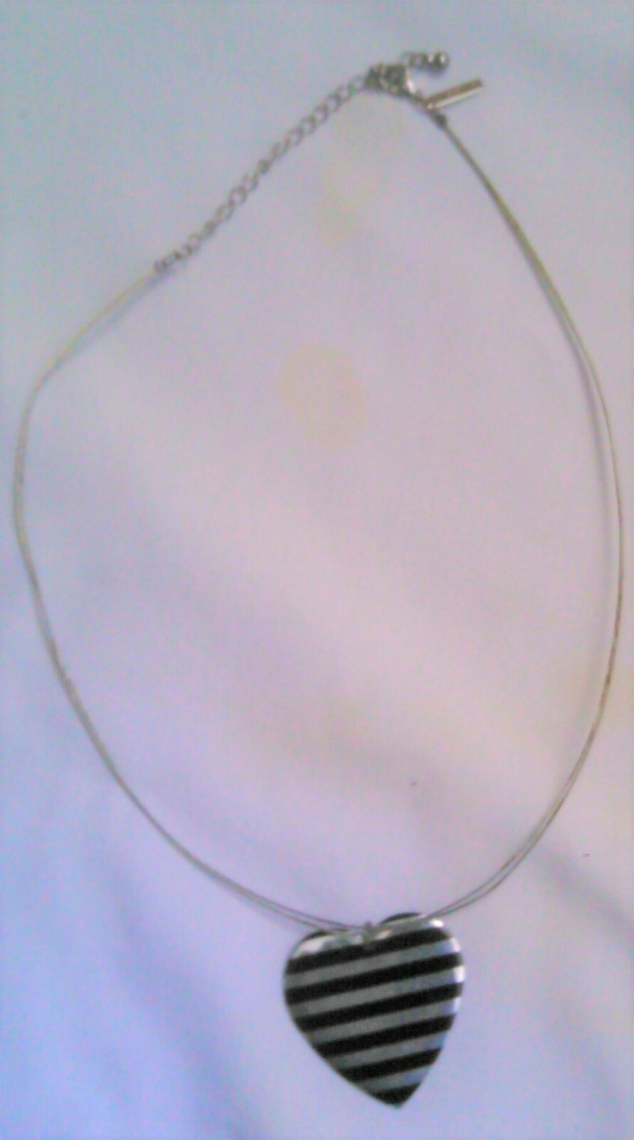 Black Silver Striped Heart Choker Necklace for Women