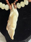 Carved Frog On Leaf Earth Tone Beaded Necklace 925 Sterling Silver Clasp — photo 2