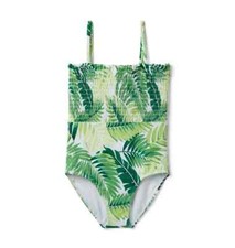 Janie and Jack L85506 Girls Green Palm Leaf Smocked Swimsuit Size 10