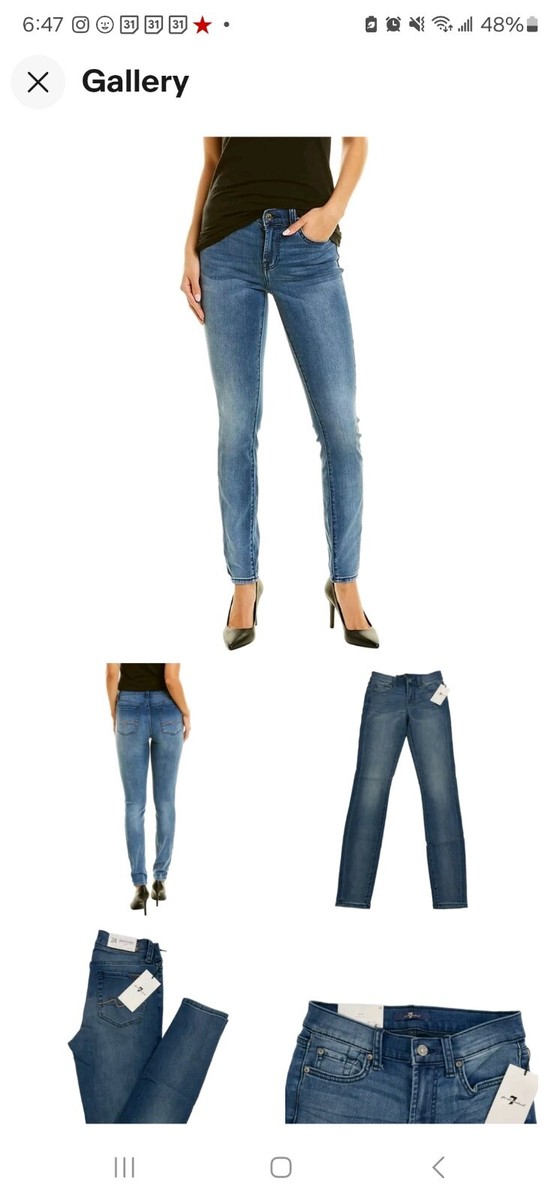 7 For All Mankind Women's Gwenevere Skinny Jeans - Light Grey Stretch Denim, 28" Inseam