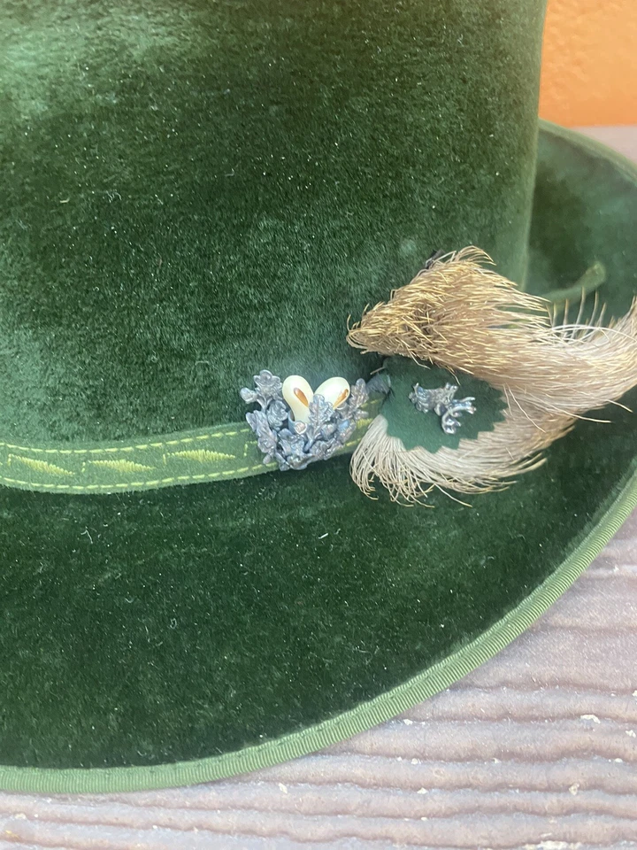 Sombrero Fedora Vintage Alemán Bávaro Alpes Pluma Otto Koch Velour Stattmann hote Foto 2 de 4