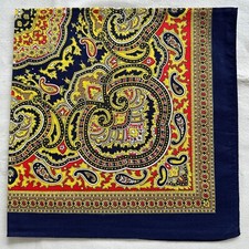 Vintage Bandana Black Cotton Yellow Red Paisley Damask Handkerchief Kerchief 19"