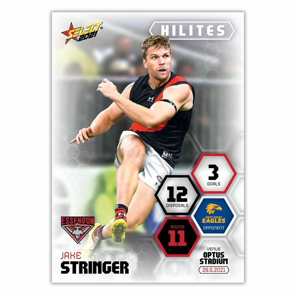 2021 SELECT HILITES ROUND 11 ESSENDON BOMBERS JAKE STRINGER CARD SH11 ...