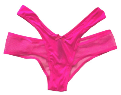Victorias Secret Neon Pink Strappy Cheeky Panty Size XS Sexy Cutout Straps Mesh