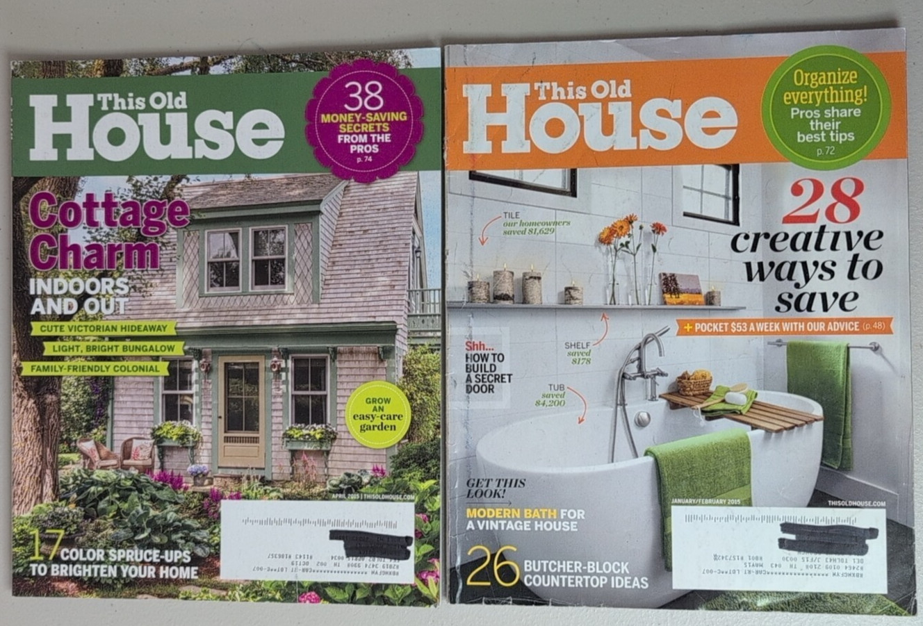 THIS OLD HOUSE Magazine Lot of 2 2015 Jan April DIY Remodel Bath Kitchen Cottage